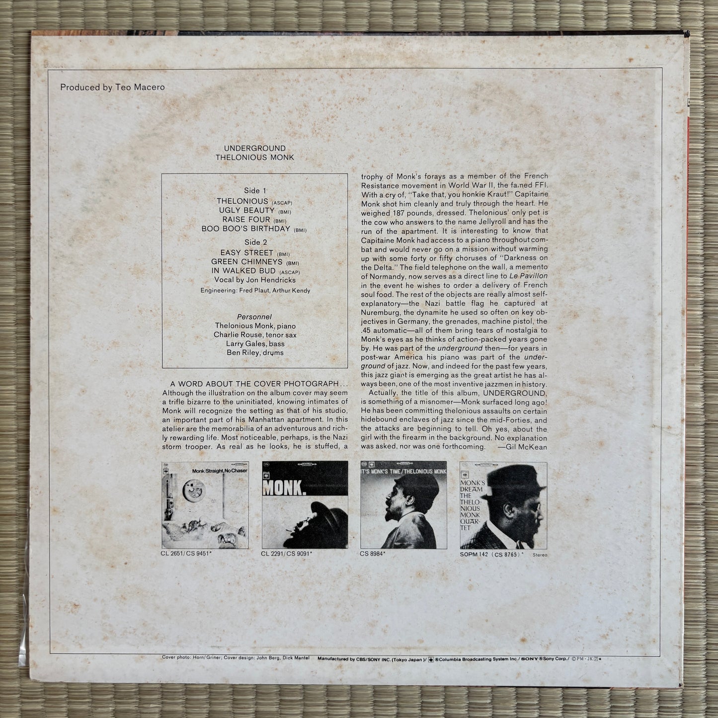 Thelonious Monk – Underground / SOPM 158 CBS/Sony Japan LP