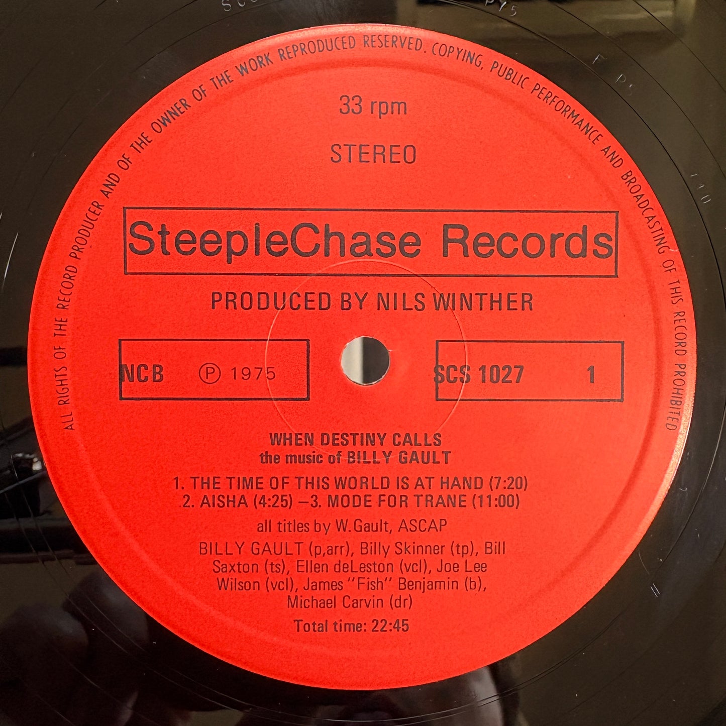 Billy Gault – When Destiny Calls (The Music Of Billy Gault) / SCS-1027 SteepleChase Denmark Original LP
