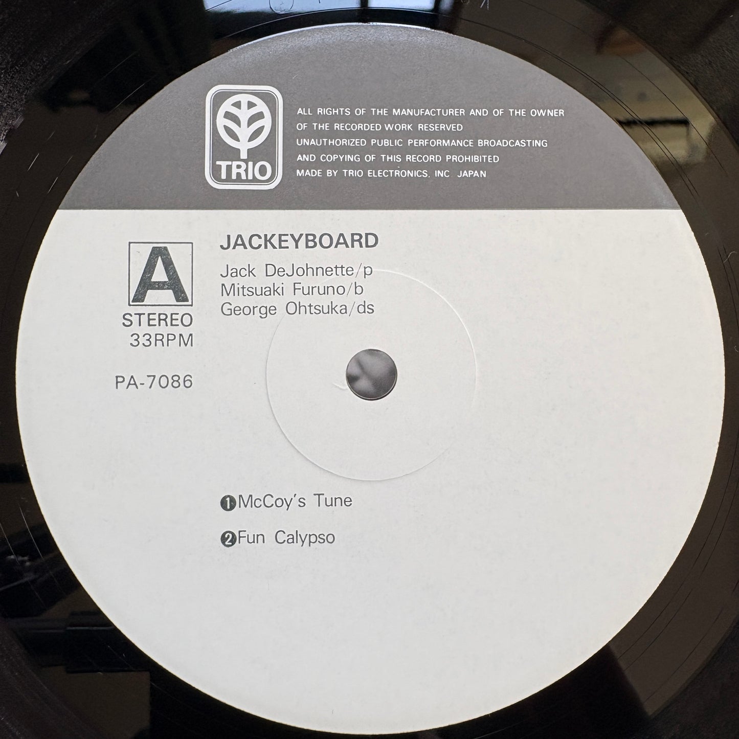 Jack DeJohnette - Jackeyboard / PA-7086 Trio Japan Original LP