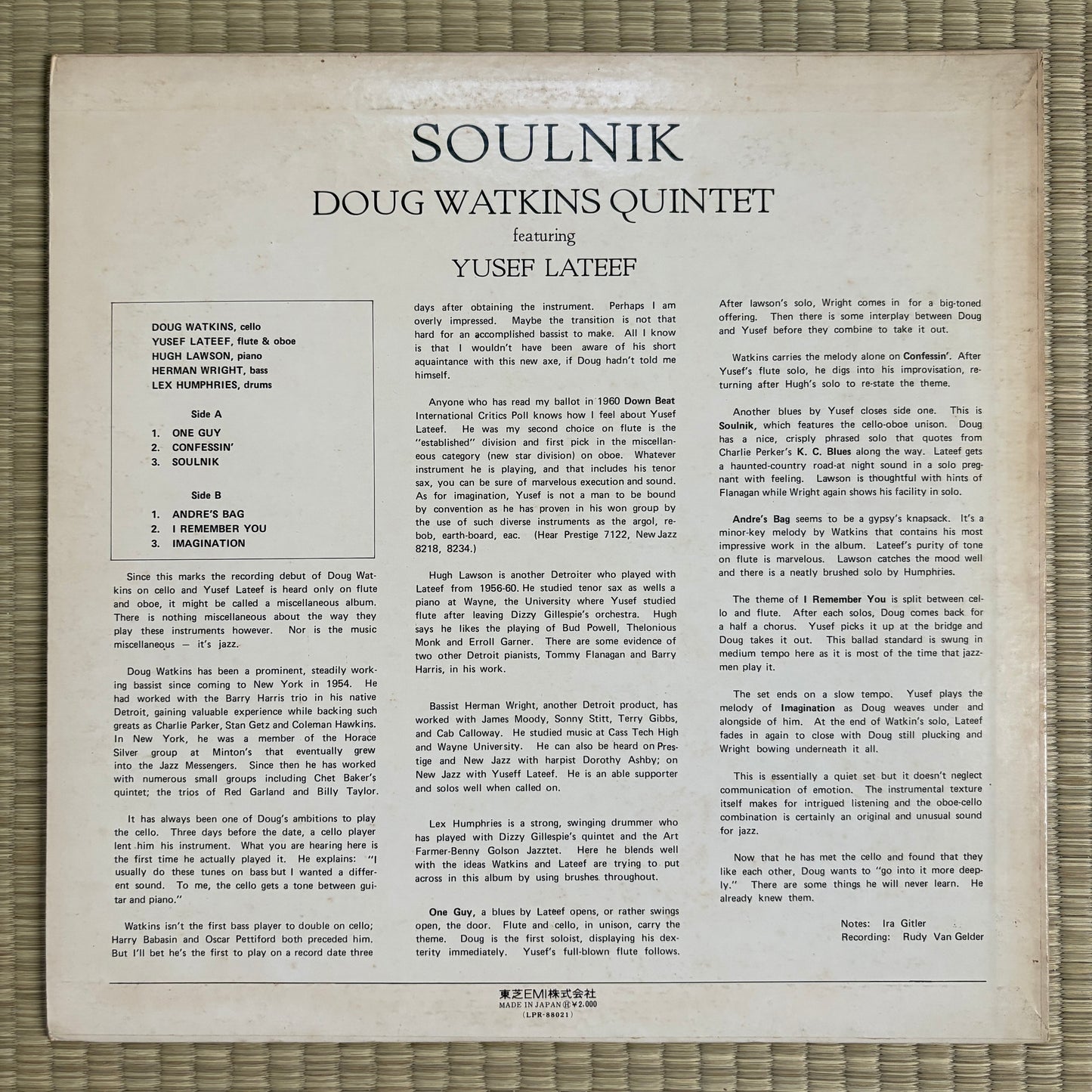 Doug Watkins Quintet – Soulnik / LPR-88021 Prestige Japan Promo LP