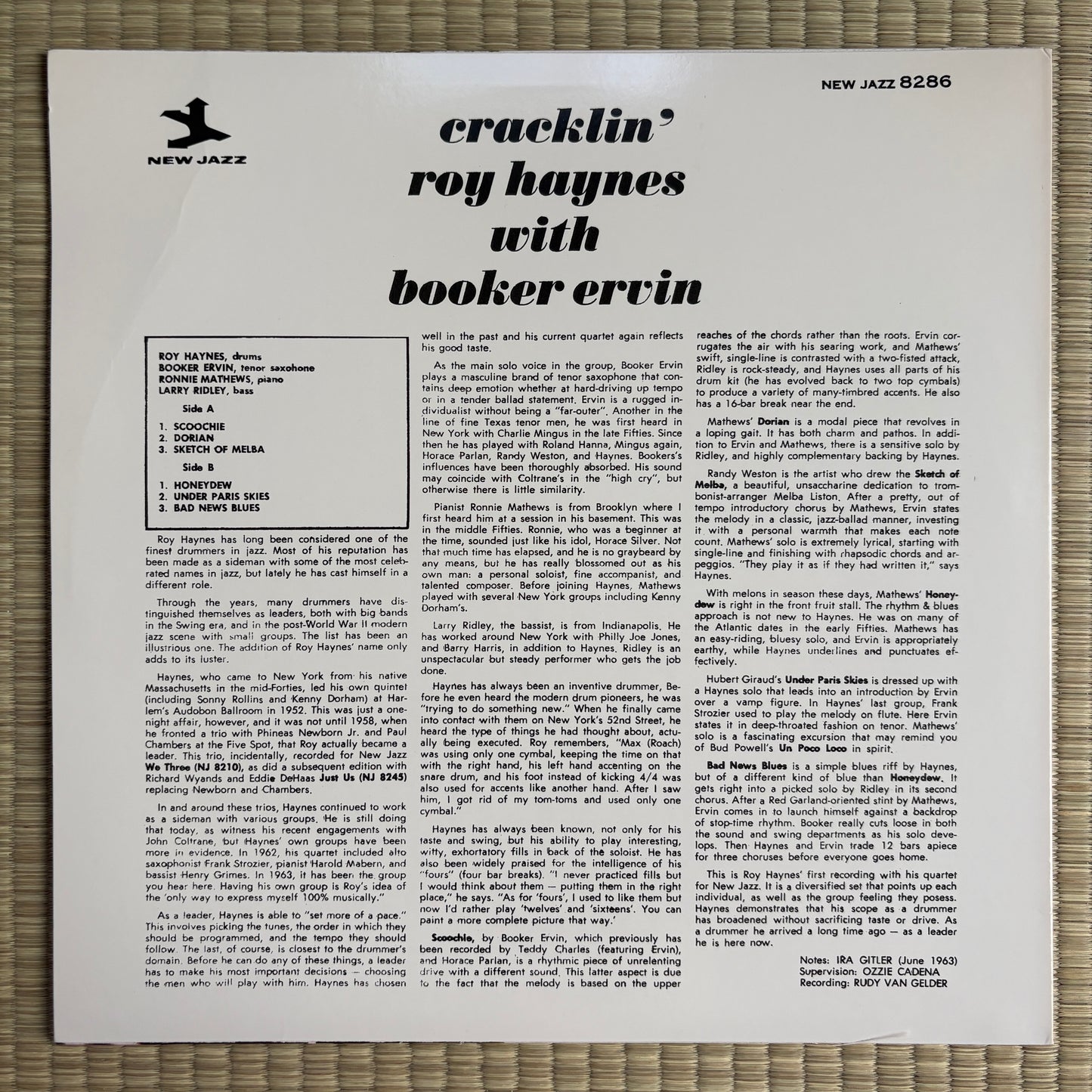 Roy Haynes With Booker Ervin – Cracklin' / WJC-8286 New Jazz Japan LP