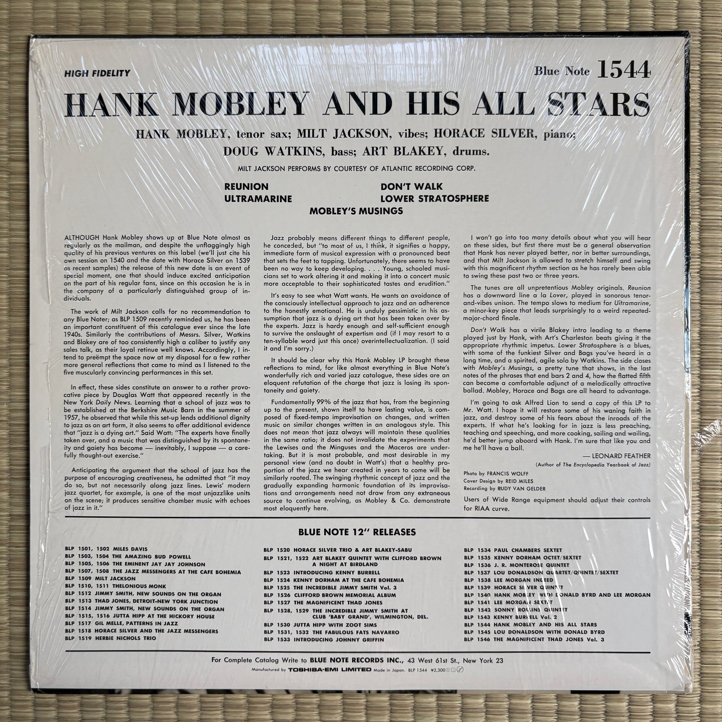 Hank Mobley – Hank Mobley And His All Stars / BLP 1544 Blue Note Japan LP