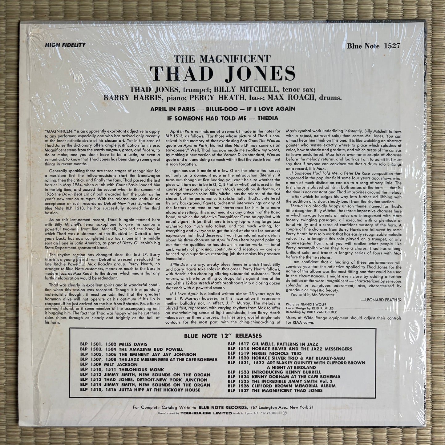 Thad Jones – The Magnificent Thad Jones / BLP 1527 Blue Note Japan LP