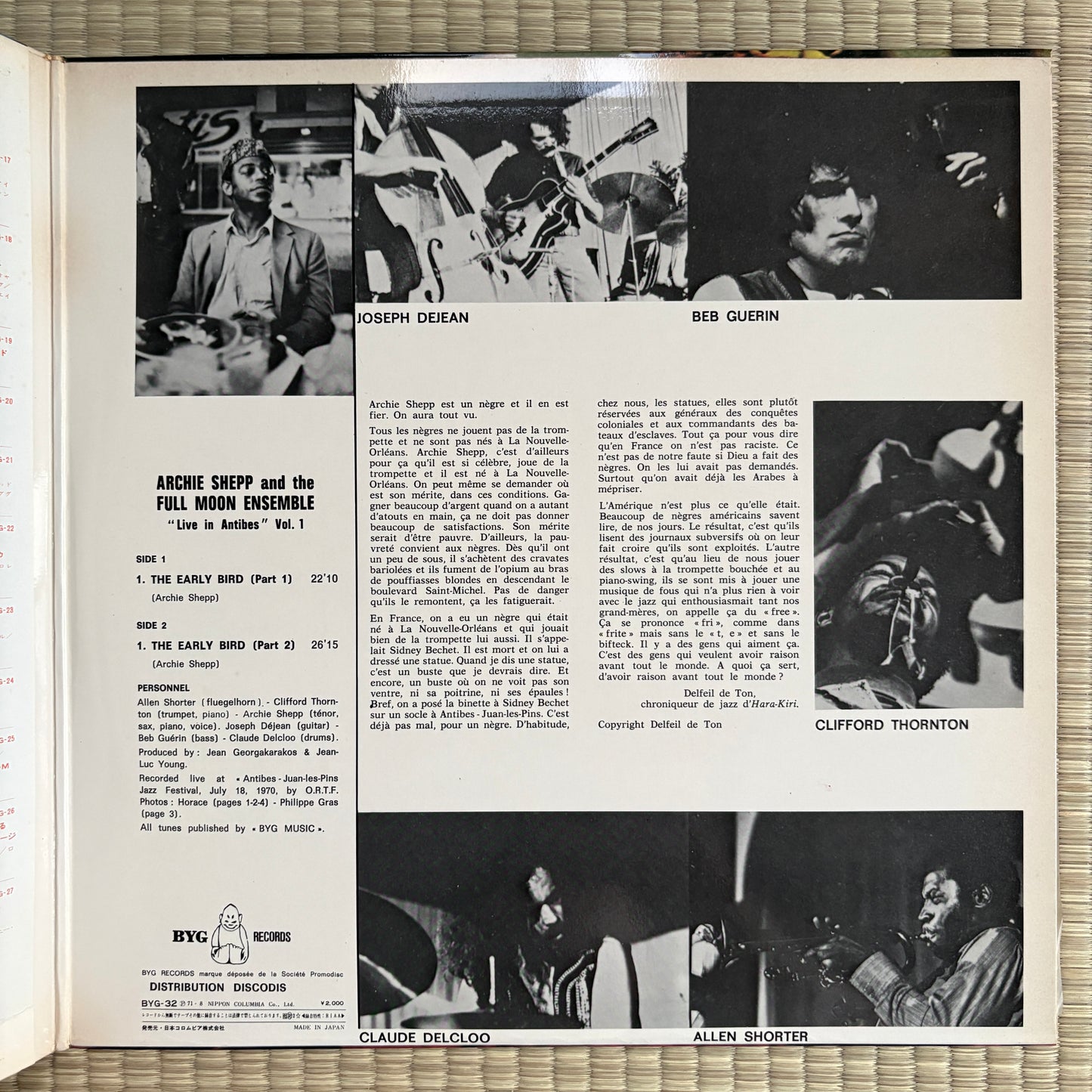 Archie Shepp, The Full Moon Ensemble – Live In Antibes (Vol. 1) / BYG-32 Byg Japan Original LP