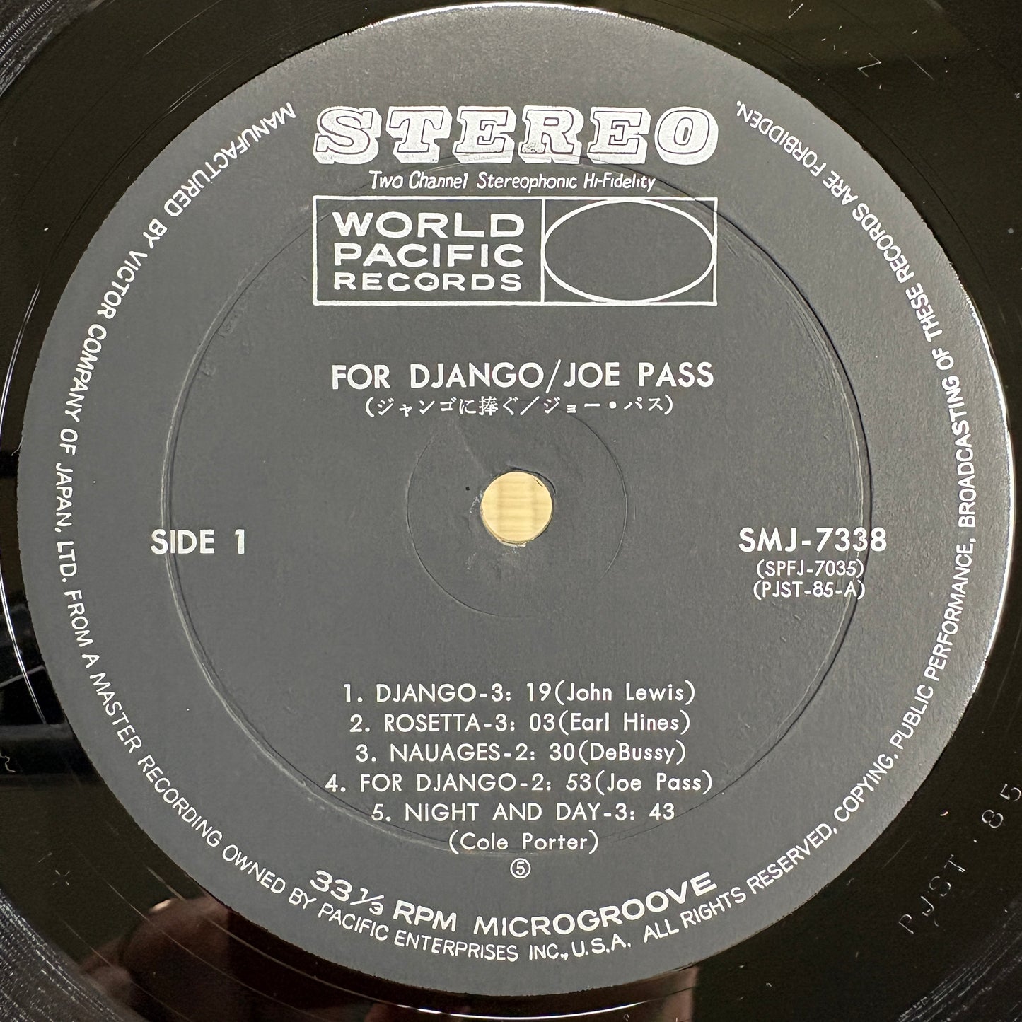 Joe Pass – For Django / SMJ-7338 Pacific Jazz Japan Original LP