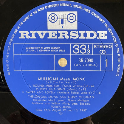 Thelonious Monk, Gerry Mulligan – Mulligan Meets Monk / SR-7090 Riverside Japan Original LP